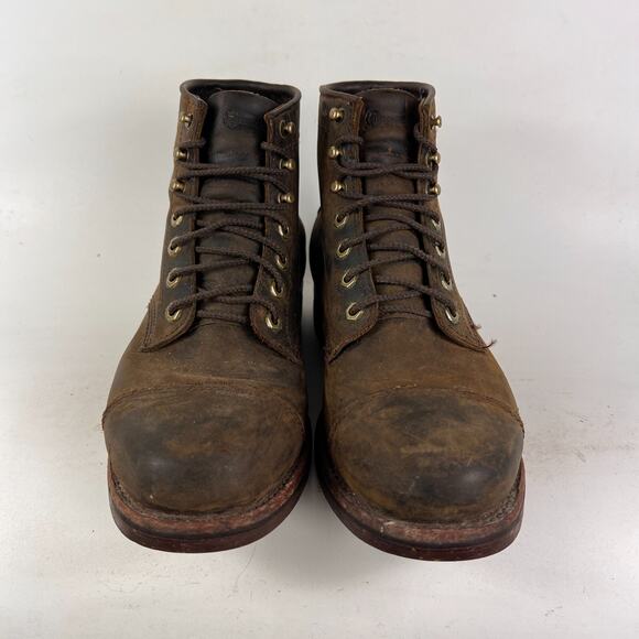 Chippewa LLBean Katahdin Iron Works Engineer cap boots mens 9.5 D brown leather - Picture 4 of 12